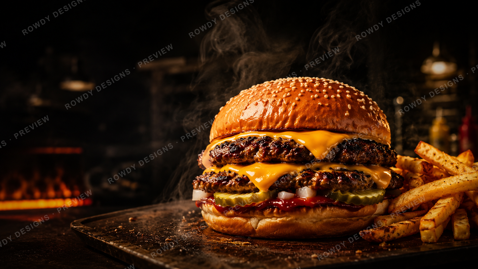 The signature double-stack burger with fries